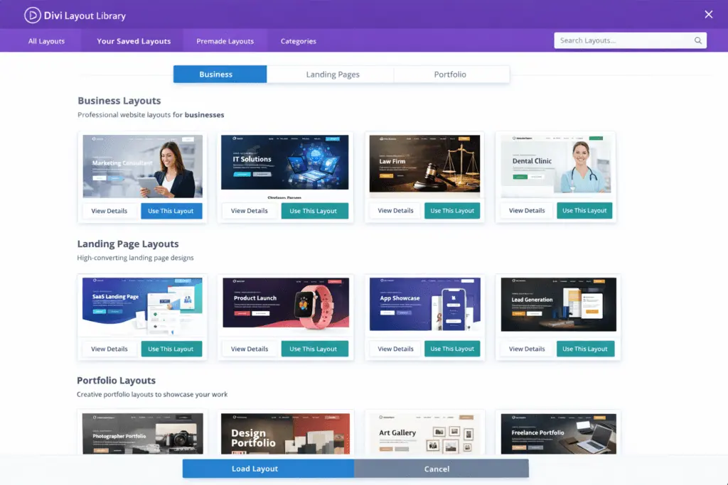 Divi layout library