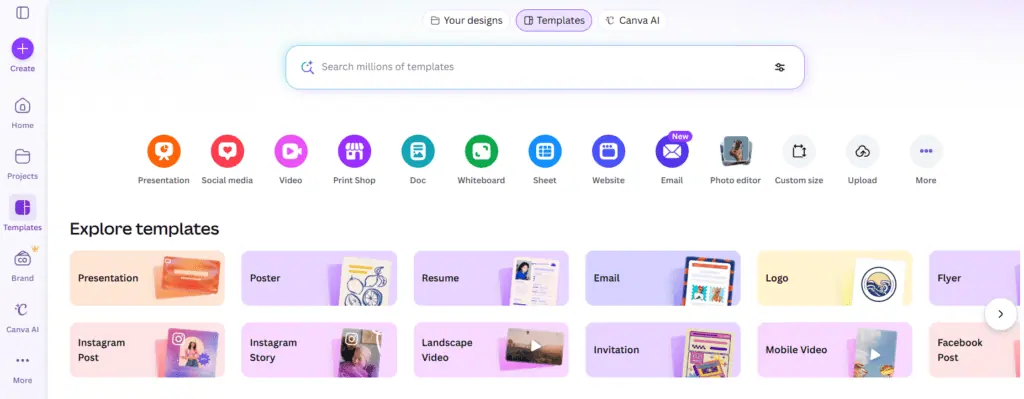 canva template library social media designs